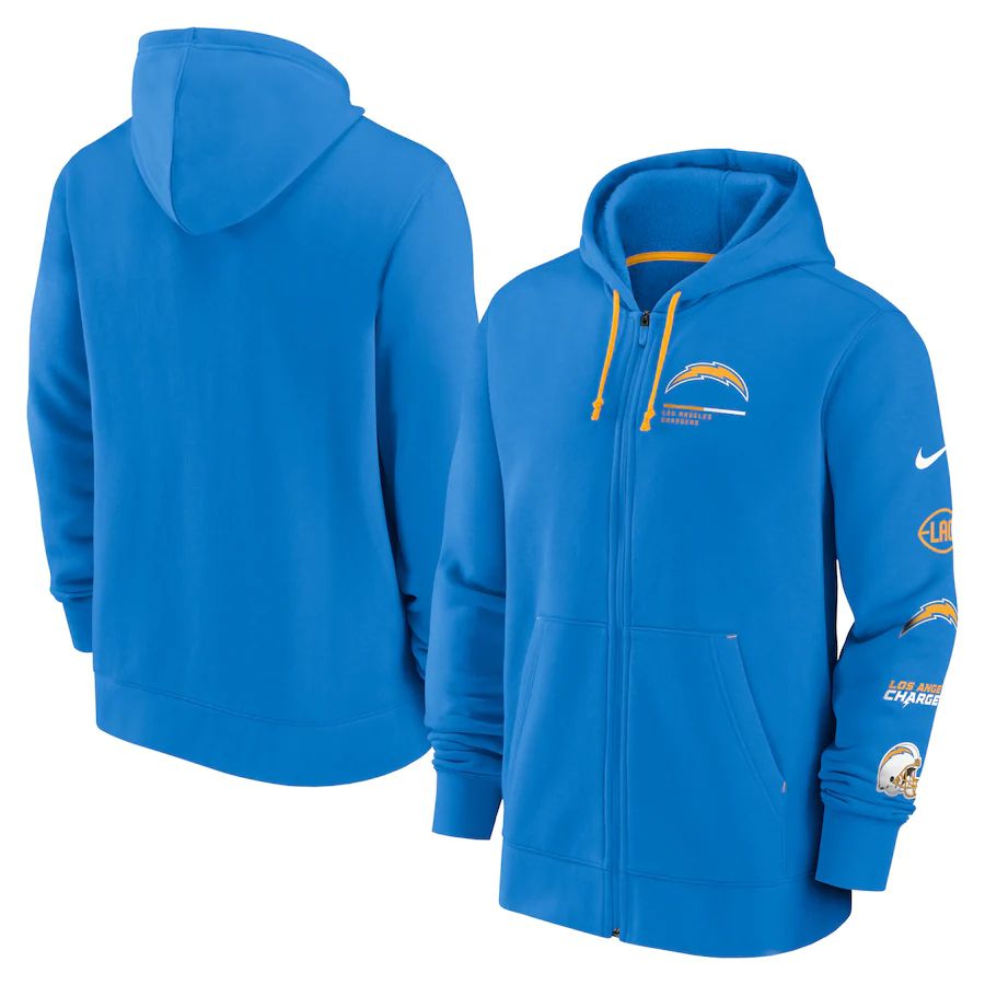 Men Los Angeles Chargers nike powder blue surrey full zip hoodie->new england patriots->NFL Jersey